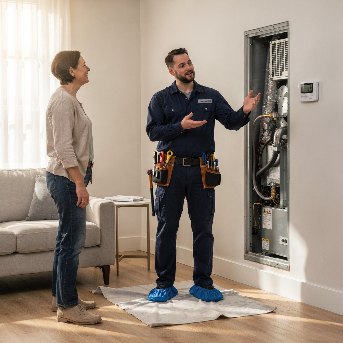 Heating and cooling service scene